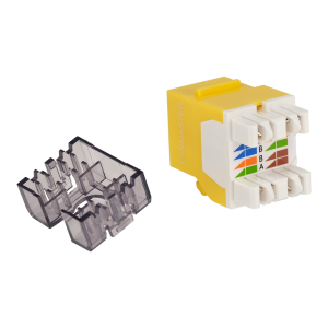 Keystone module, RJ45, category 5E, UTP, 180 degrees, with built-in shutter